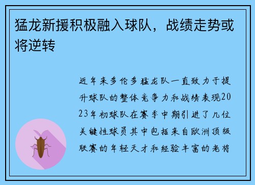 猛龙新援积极融入球队，战绩走势或将逆转